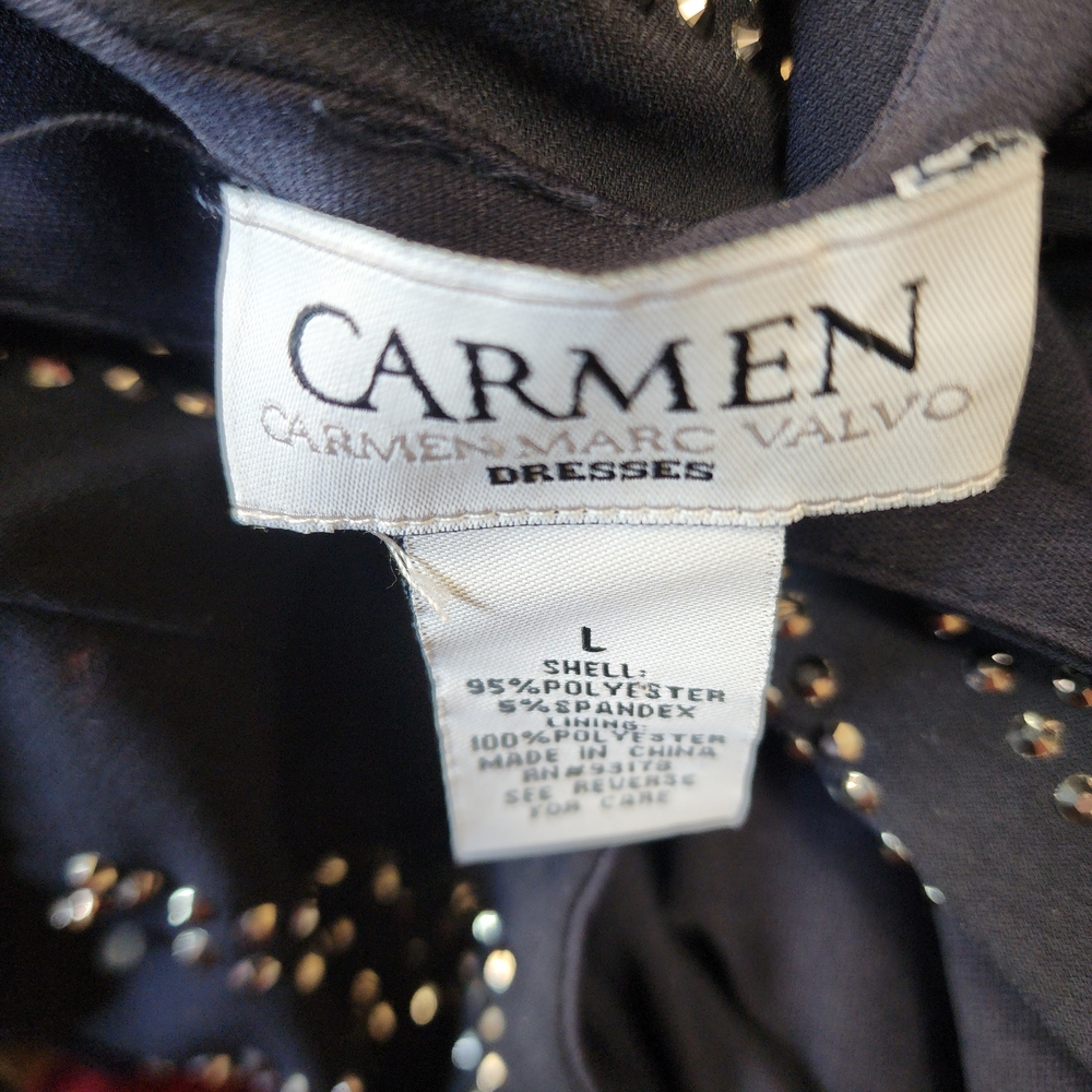 Carmen Marc Valvo Black Midi Dress with Silver Studded Accents - Picture 4 of 11